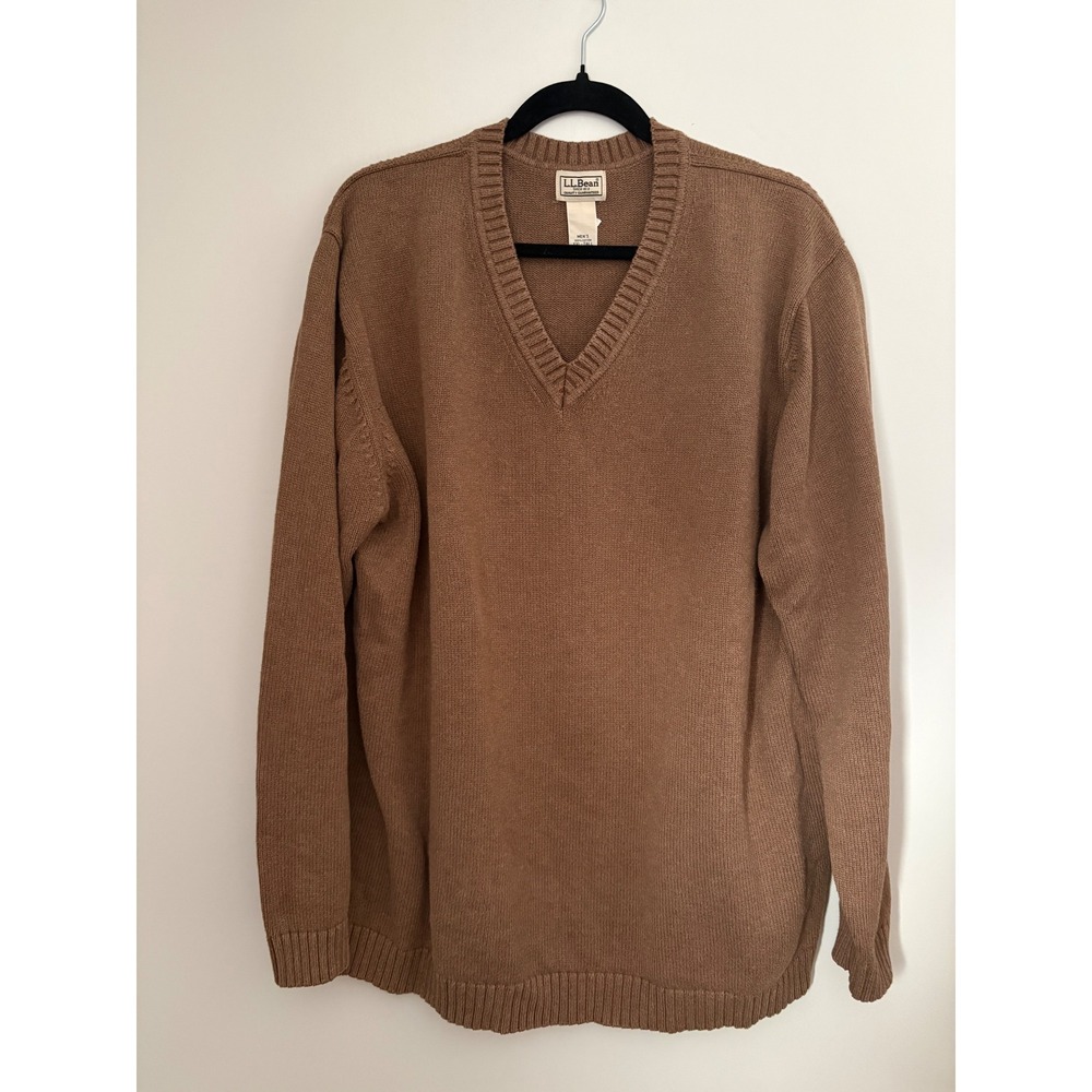 Vintage L.L.Bean Mens XXL Tall Brown V Neck Cotton Sweater 100%‎ Cotton Preppy
